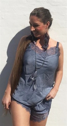 Blonde top i blå  - lang